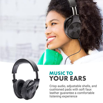 Movo Over-Ear Studio Headphones with USB Lavalier Microphone for Computer and Laptop - Wired for 3.5mm, 6.35mm