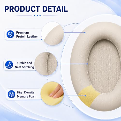Replacement Ear Pads for Sony WH-1000XM3 Headphones, Ear Cushions for WH1000XM3, Extra Thick Earpads, Headphone Pads with Protein Leather＆Memory Foam, Replacement Cushions - color: Gold