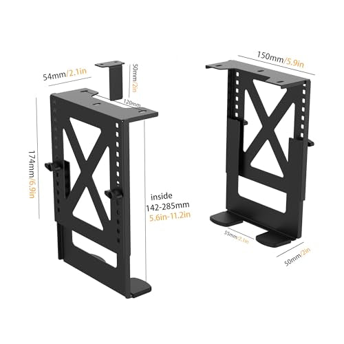 Under Desk PC Mount, Adjustable 5.6-11.2in, 33lb Steel, Ventilated