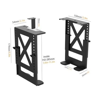 Under Desk PC Mount, Adjustable 5.6-11.2in, 33lb Steel, Ventilated