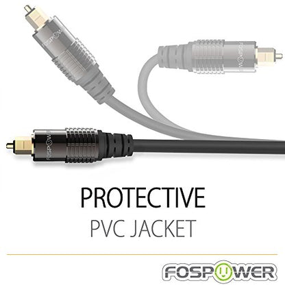 FosPower 24K Gold Plated Toslink to Mini Toslink Digital Fiber Optical S/PDIF Audio Cable with Metal Connectors & Strain-Relief PVC Jacket - 10ft | High-fidelity digital S/PDIF optical Toslink to Mini Toslink cable featuring 24K gold-plated connectors & P