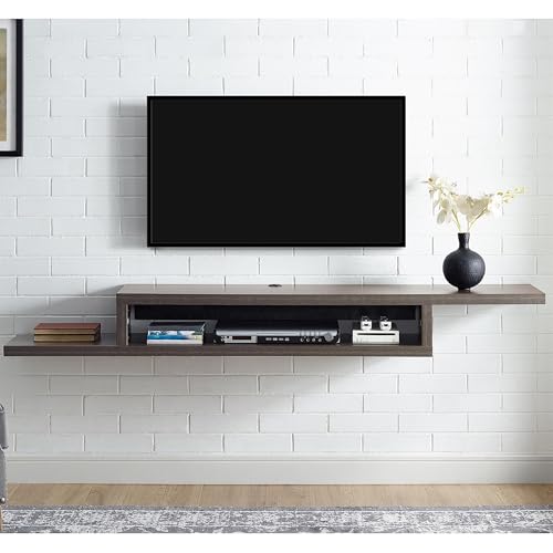 Asymmetrical Wall Mounted Wood TV Console Entertainment Center 72-inch Gray - color: Grey, size: 72"