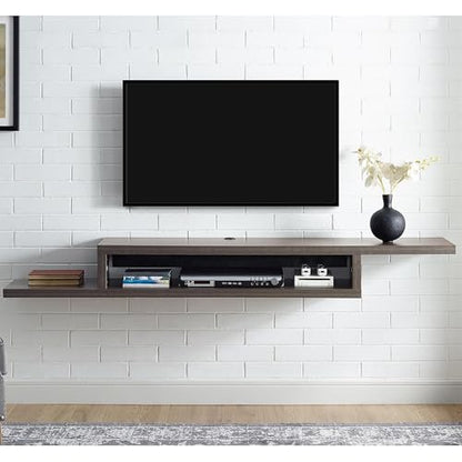 Asymmetrical Wall Mounted Wood TV Console Entertainment Center 72-inch Gray - color: Grey, size: 72"