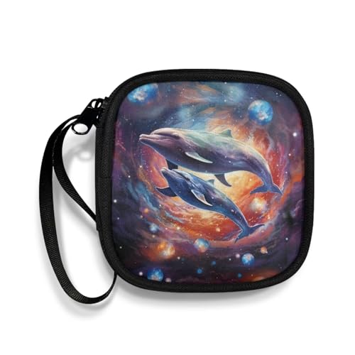 Dolphin Planet Universal Headphone Carrying Bag/Portable Soft Headphones Travel Bag/Headset Protection Pouch with A Smooth Zipper Hand Belt - color: Dolphin and Planet
