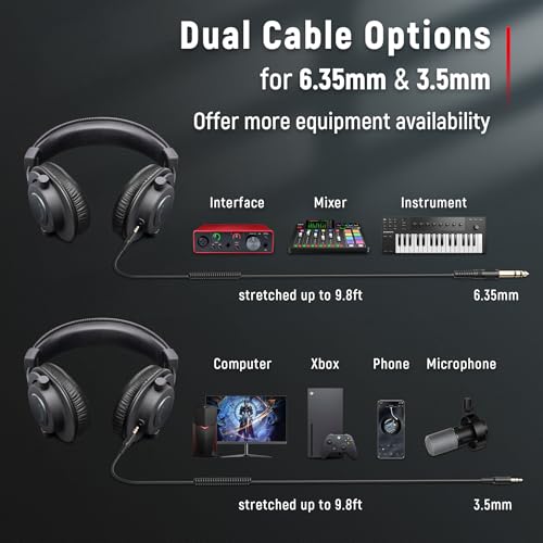 FIFINE HD8 Wired Studio Monitor Headphone, Detachable 3.5mm/6.35mm Cables | Podcast Headphones with 50mm Drivers, Closed-back, 50mm Drivers, Passive Noise Canceling, Lightweight, for PC/Mixer/Amplifier - color: Black