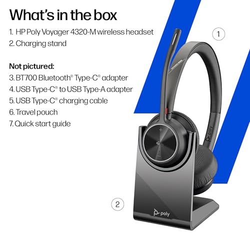 Poly Voyager 4320 UC Wireless Headset & Charge Stand (Plantronics) - Stereo Headphones w/Noise-Canceling Boom Mic - Connect PC/Mac/Mobile via Bluetooth (Renewed)
