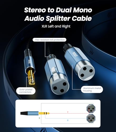 Tisino Dual XLR Female to 1/4" TRS Y-Splitter Stereo Breakout Cable, 3.3ft - size: 1m/3.3feet, style: 1/4" TRS to 2 XLR Female