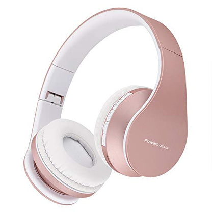PowerLocus Wireless Bluetooth Over-Ear Stereo Foldable Headphones, Wired Headsets with Built-in Microphone for iPhone, Samsung, LG, iPad (Rose Gold) - color: Rose Gold