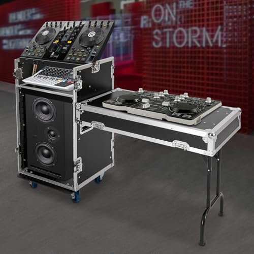 14U PA DJ Rack Case 2-layer Studio Rack with DJ Table Top, Network and Stereo Rack, Heavy-Duty Mobile Studio Equipment Cabinet with 4 Wheels, for Live Sound, KTV, Home Theater (One DJ Table Top) - color: One DJ Table Top