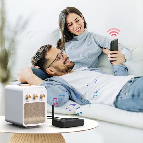 LOFICOPER Bluetooth 5.3 Transmitter Receiver, aptX Low Latency, Dual Pairs | 30m/98ft Range, 3.5mm AUX/RCA Cable, Easy to Operate, Clear Indicator Lights, Suitable for Speakers, Headphones, TVs