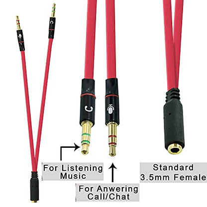 SaiTech IT 3.5mm Female to Dual Male Headphone Splitter, Mic Audio, Red | .5mm Female to 2 Dual Male Headphone Microphone Y Splitter Cable Mic Audio Stereo Jack Earphones - size: 2 Pk Red 2M 1F