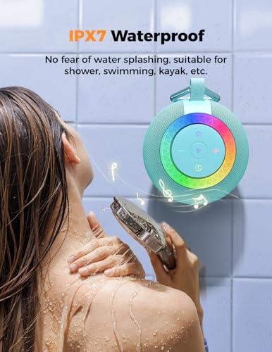 Bluetooth Shower Speaker IPX7 Waterproof: Removable Suction Cup, Sky Blue | 360° Surround Sound, Vacuum-Lock, RGB Light, Portable Wireless Speaker for Beach, Pool, Kayak, Gifts for Adults Teens