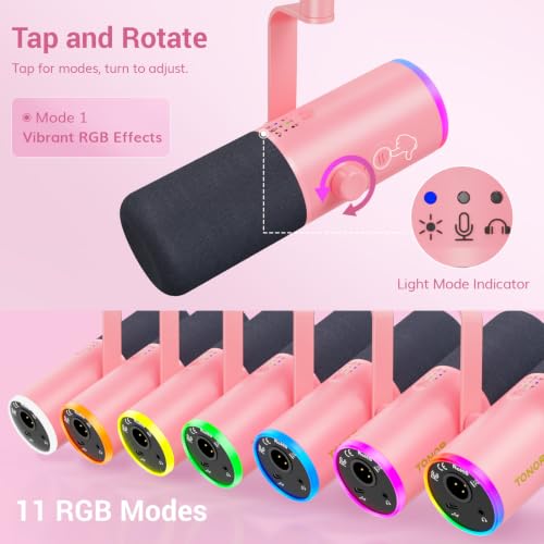 TONOR Dynamic Gaming Microphone XLR/USB Mic with AI Noise Cancellation - color: Pink