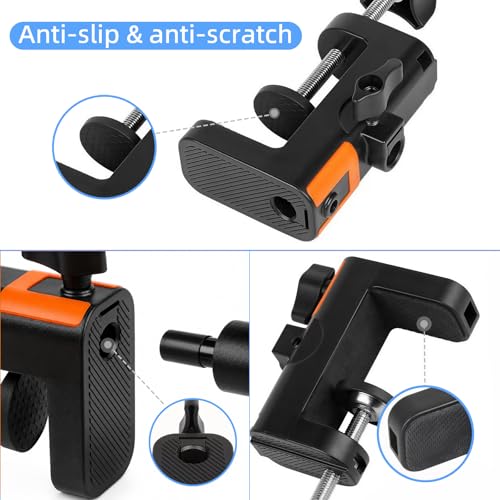 Desk Clamp for Microphone, 12.5mm 2 Hole Mic Table Mounting Clamp | 2-in-1 C Clamp for Magnifying Light, Boom Scissor Arm, Phone and Tablet Stand, Lamp Base, Fits Up to 6.5cm Desktop Thickness - size: XZ002