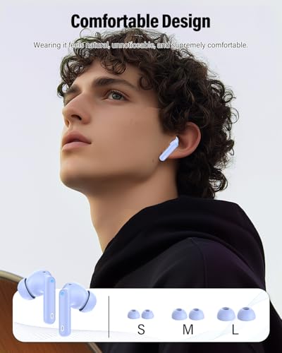 Wireless Earbuds, Bluetooth 5.4 Headphones Bass Stereo/Clear Call,Pale Blue | Ear Buds with Noise Cancelling Mic LED Display in Ear Earphones IP7 Waterproof 36H Bluetooth Earbuds for Phones/Sport/Laptop - color: Pale Blue