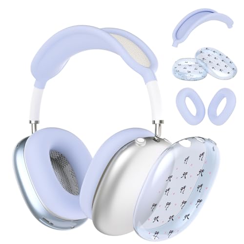 Silicone Case Cover for AirPods Max Headphones, Clear Black Bow Soft TPU Ear Cups Cover/Ear Pad Case Cover/Headband Cover for AirPods Max (2024/2020), Blue - color: Black Bow/Light Blue