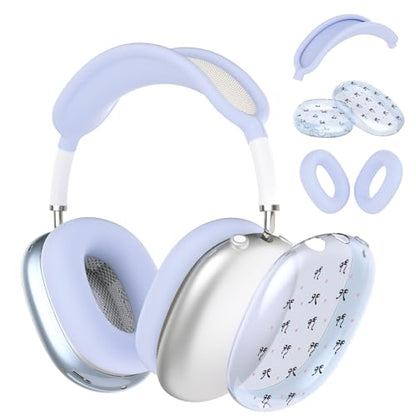 Silicone Case Cover for AirPods Max Headphones, Clear Black Bow Soft TPU Ear Cups Cover/Ear Pad Case Cover/Headband Cover for AirPods Max (2024/2020), Blue - color: Black Bow/Light Blue