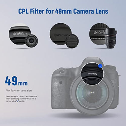 Neewer 49mm Polarizing Filter 30 Layer Multi Resistant Nano Coatings Circular Polarising Filter(CPL) Reduce Glare/Enhance Contrast/Ultra Slim/Reduces Reflection/HD Optical Glass Polarizer Filter - size: 49mm