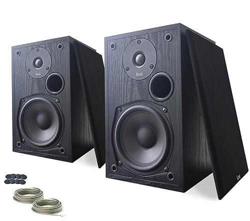 Audio Express Koe’ B102 – 100 Watt Home Theater, Passive Bookshelf Speakers (Pair) Hi-Res Audio, Excellent Response, HiFi, Satellites, Includes SPL/Freq Graph, Wall-Mountable, Black