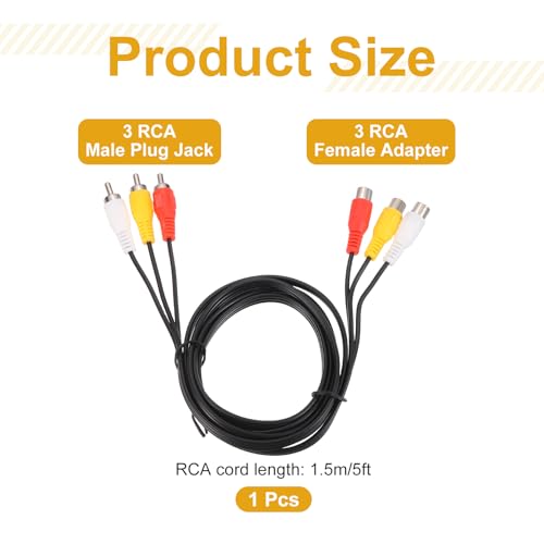 MECCANIXITY 5ft RCA Cable, 3RCA Male to 3RCA Female Audio Video Speaker Cable for Subwoofer Amplifier Home Theater DVD TV - size: 5ft, style: 3RCA Male to 3RCA Female