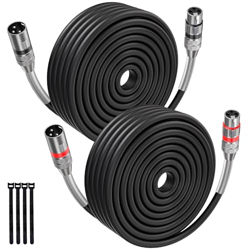 XLR Cables 100FT 2 Pack, Premium Heavy Duty Balanced Microphone Cable with 3-Pin XLR Male to Female Microphone Cord Connector Compatible with Microphones, Mixer,Speaker Systems,Preamps and More - size: 100FT