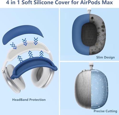 [4 in 1] Case Cover for AirPods Max 2/1 (2026/2024/2020) Ear Pad Case Cover/Headband Cover/Ear Cups Cover with Bling Star for Apple AirPods Max Headphones (Bling Deep Blue Star) - color: Bling Deep Blue Star