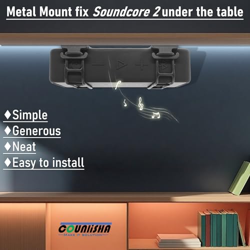 Metal Wall Mount compatible for Anker Soundcore 2 Portable Speaker,black | secure shelf durable holder with adjustable silicone straps,durable Wall Bracket for Ceiling,bike,car,boat,golf cart,jet ski