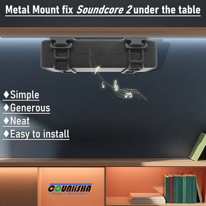 Metal Wall Mount compatible for Anker Soundcore 2 Portable Speaker,black | secure shelf durable holder with adjustable silicone straps,durable Wall Bracket for Ceiling,bike,car,boat,golf cart,jet ski