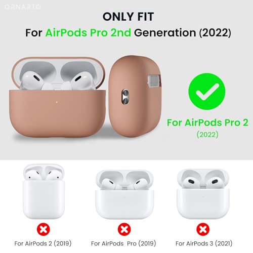 ORNARTO for AirPods Pro 2 Case, Hybrid Silicone, Dark Salmon | Hybrid Silicone Rubber, Front LED Visible, Wireless Charging, Skin-Friendly Soft Touch, Anti-Scratch, Detachable Lanyard - color: Dark Salmon