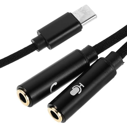 PC Headset Splitter Adapter with Sound and Plug and Play Features, Dual Headphone Microphone Splitter Cable in Black Plastic and Metal for Office and Travel Use
