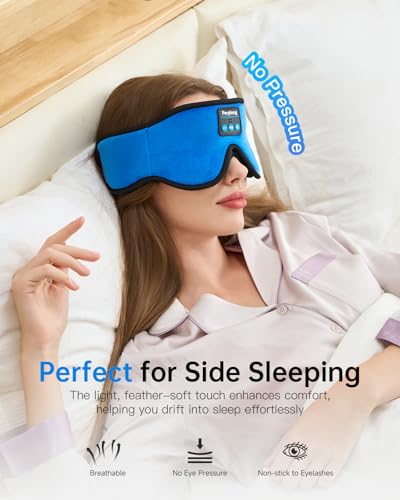 Perytong Sleep Mask with Bluetooth 5.4 Headphones, Wireless Music Sleep Eye Mask for Side Sleepers, 3D Contoured Comfort & Built-in HD Stereo Earphones, Blackout for Travel (Bright Blue) - color: Bright Blue