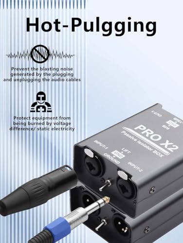GINTOOYUN Pro Passive Stereo Direct Connection Box 2-Channel Audio Isolator, Audio Current Sound Eliminator, 6.5 Permo Alloy Isolator, Mixing Console, live Broadcast