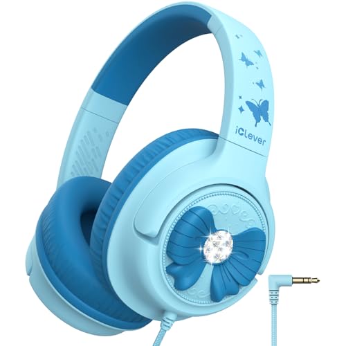 iClever C371 아동용 헤드폰 코드 포함, 남학생 여아 여행 선물 | SafeSound Tech3.0, 스테레오 사운드, 3.5mm 잭, 접이식, 내구성 있는 헤드밴드, 아동용 안전 유선 헤드폰, 파우더 블루 - color: 블루 파우더