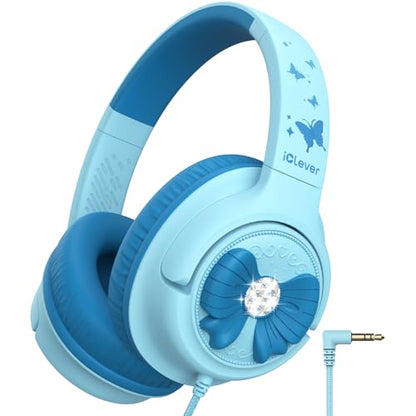 iClever C371 아동용 헤드폰 코드 포함, 남학생 여아 여행 선물 | SafeSound Tech3.0, 스테레오 사운드, 3.5mm 잭, 접이식, 내구성 있는 헤드밴드, 아동용 안전 유선 헤드폰, 파우더 블루 - color: 블루 파우더