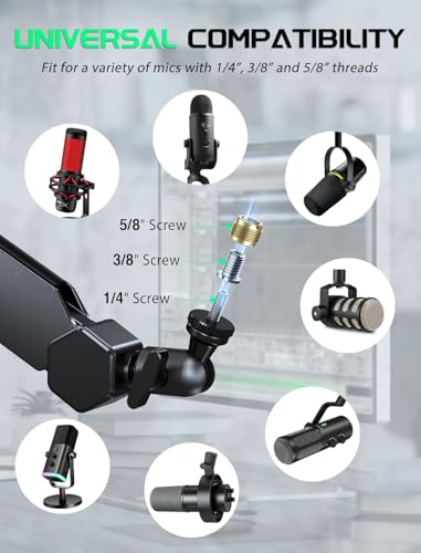 FIFINE BM66T Microphone Boom Arm with Extension Tube for Podcast Recording | Fully Adjustable Metal-Built Mic Stand, Cable Management Channels, Desk Clamp, Thread Adapter for Streaming Gaming - size: BM66T Black（With Extension Tube)