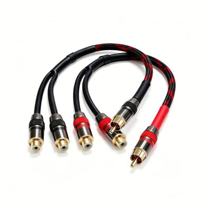 RCA Y Splitter Cable 1ft 2-Pack, 1 Male to 2 Female RCA Splitter, 4N OFC Braided Shield 24K Gold Plated Audio Splitter for Subwoofer Amplifier Home Theater Car Stereo for Pioneer Sony Yamaha