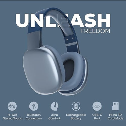 Gabba Goods Wireless Over Ear Bluetooth Headphones with Microphone - Wireless Headset -Noise Reduction - Bluetooth, Wired,Built in Micro SD for Travel, Home, Work TV,PC,Gaming,Cellphone (Blue) - color: Blue