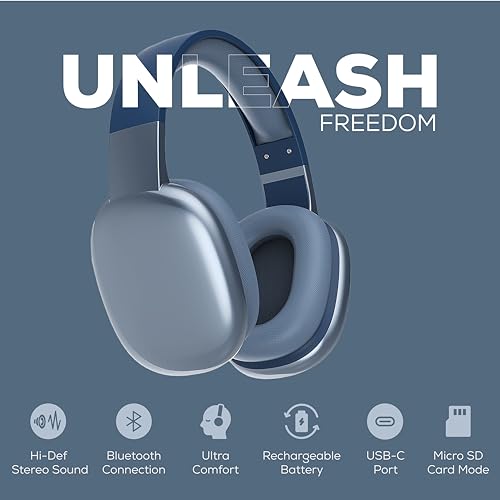 Gabba Goods Wireless Over Ear Bluetooth Headphones with Microphone - Wireless Headset -Noise Reduction - Bluetooth, Wired,Built in Micro SD for Travel, Home, Work TV,PC,Gaming,Cellphone (Blue) - color: Blue