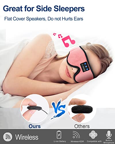 LC-dolida Sleep Headphones, Sleep Mask Bluetooth Wireless Music Eye Mask, Sleeping Headphones for Side Sleepers Sleep Mask with Bluetooth Headphones Ultra-Thin Stereo Speakers Perfect for Sleeping - color: Pink 3d