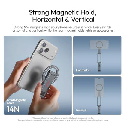 ULANZI MA62 Magnetic Phone Tripod Stand, Ultra-Slim 0.33in Pocket-Sized Foldable Kickstand, N52 Magnet Aluminum Alloy Mantis Hook Desktop Mount, 2.22oz Portable Mini Tripod for iPhone Android