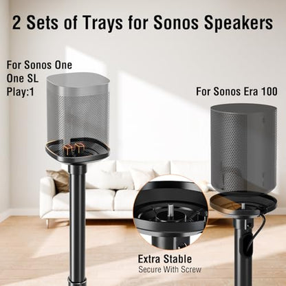 ELIVED Speaker Stands Pair for Sonos Era 100 and Sonos One, One SL, Play:1 | 35"- 43.4" Height Adjustable Speaker Stand for Surround Sound, Cable Management, Tempered Glass Base, 11 LBS Loading - size: For Sonos Era 100
