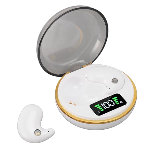 Yunseity Mini Bluetooth Earbuds, in Ear Stereo Earphones with Digital Display Charging Case, Mini for Sleep Work Music (White) - color: White