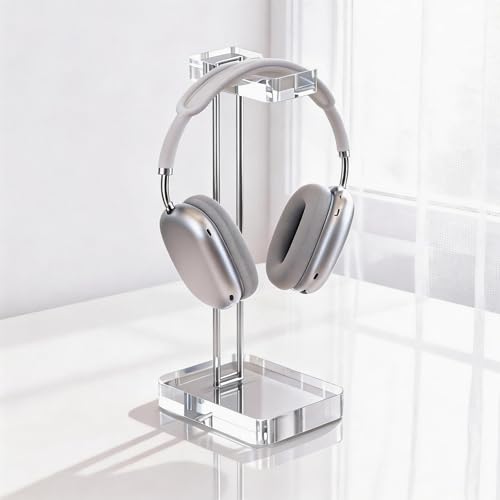 Headphone Stand Headset Holder for Desk, Solid Christal-Clear Acrylic with Silver Hardware Earphone Hanger for Gaming Room Office Accessories - color: Silver