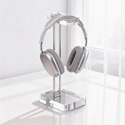 Headphone Stand Headset Holder for Desk, Solid Christal-Clear Acrylic with Silver Hardware Earphone Hanger for Gaming Room Office Accessories - color: Silver