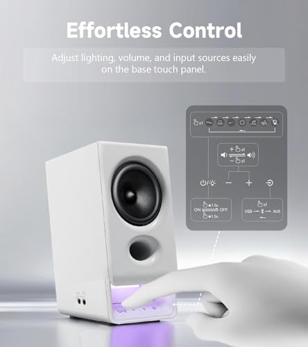 Edifier R20BT Computer Speakers, Touch Controls, AUX & USB-C Inputs, White | 2.75" Full-Range Drivers, Bluetooth 6.0, Headphone Jack, Custom Ambient Light & Sound Profiles via APP - color: White