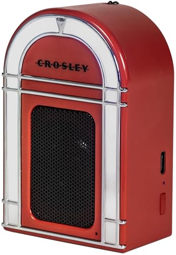 Crosley CR3046A-RE Mini Jukebox Portable Bluetooth Speaker, Red | Bluetooth In, 5 Color-Changing Light Modes, LED Lights Sync with Music, Rechargeable Lithium-Ion Battery - color: Red