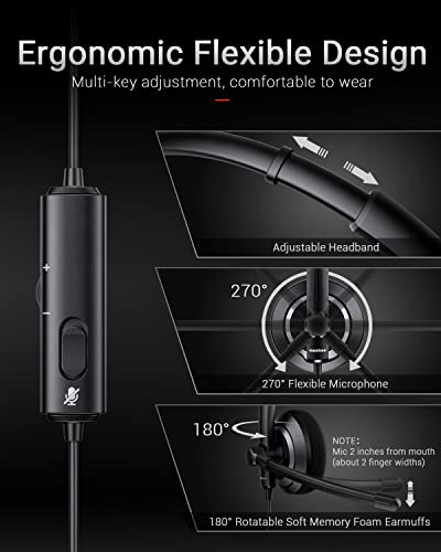 awatrue Wired Headset with Microphone for PC Laptop - 3.5mm Jack On Ear Headphones with Noise Cancelling Microphone for Boom Skype Webinars, in-line Control,Comfortable - color: Black, style: 3.5mm computer headset