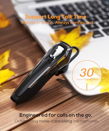 Single Ear Bluetooth Headset V5.4 36Hrs Talk Time, Bluetooth Earpiece | Noise Canceling Microphone, Hands-Free Wireless Headset for Driving/Office/Business, Crystal Clear Calls, Lightweight (Black)