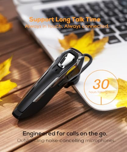 Single Ear Bluetooth Headset V5.4 36Hrs Talk Time, Bluetooth Earpiece | Noise Canceling Microphone, Hands-Free Wireless Headset for Driving/Office/Business, Crystal Clear Calls, Lightweight (Black)