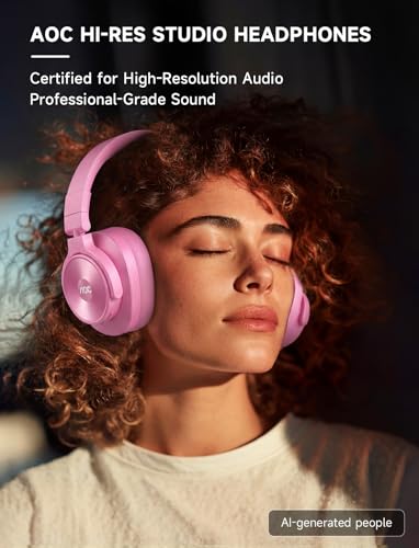 AOC Bluetooth Over Ear Headphones, Wireless Studio Monitor & Mixing DJ Headphones with 72H Playtime, Hi-Res, Built-in Mic, 3.5mm/6.35mm Wired Audio Jack for Guitar AMP, Podcast, PC Gaming - Pink - color: Pink